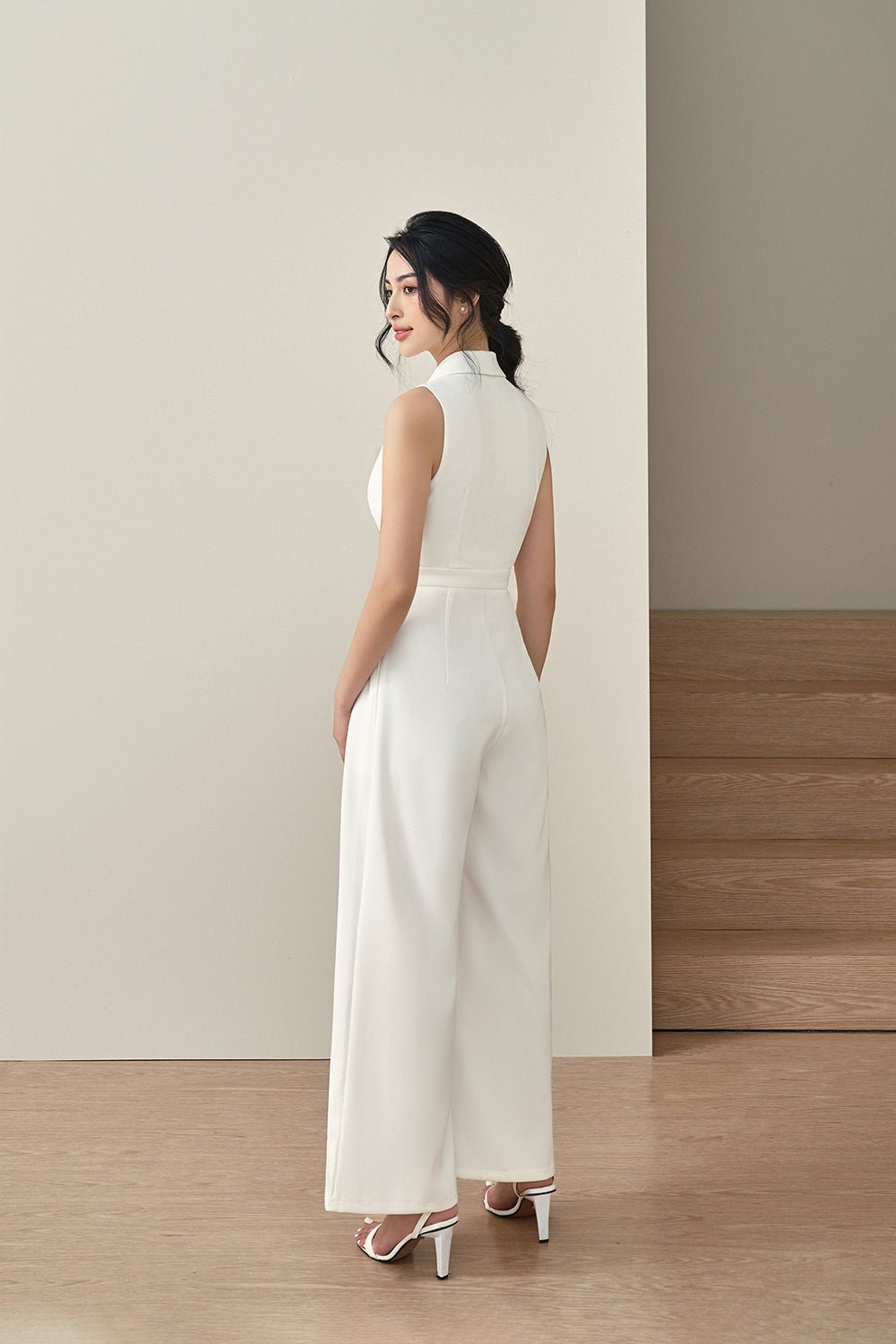 Kendra Vest Shell Buttoned Jumpsuit in Nude Rose