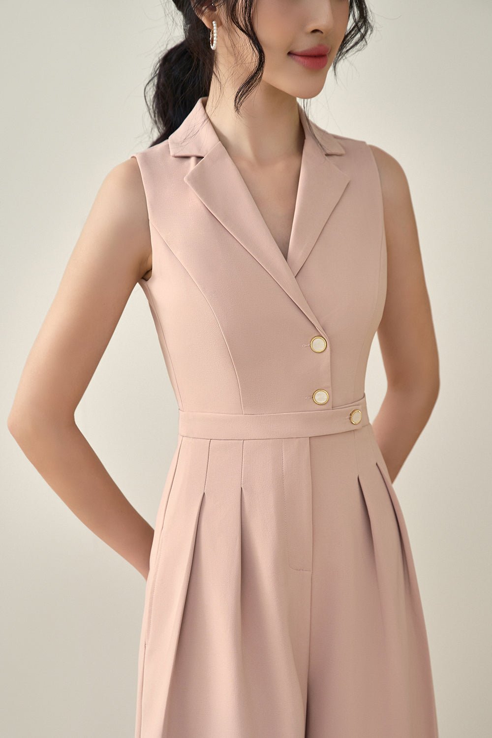 Kendra Vest Shell Buttoned Jumpsuit in Nude Rose