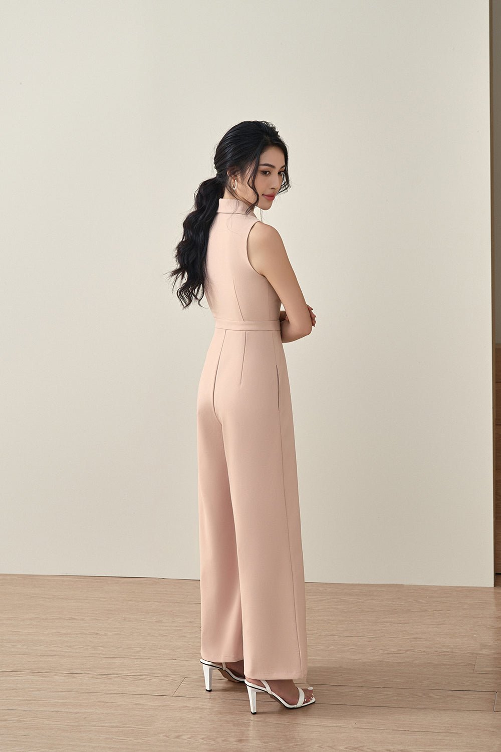 Kendra Vest Shell Buttoned Jumpsuit in Nude Rose