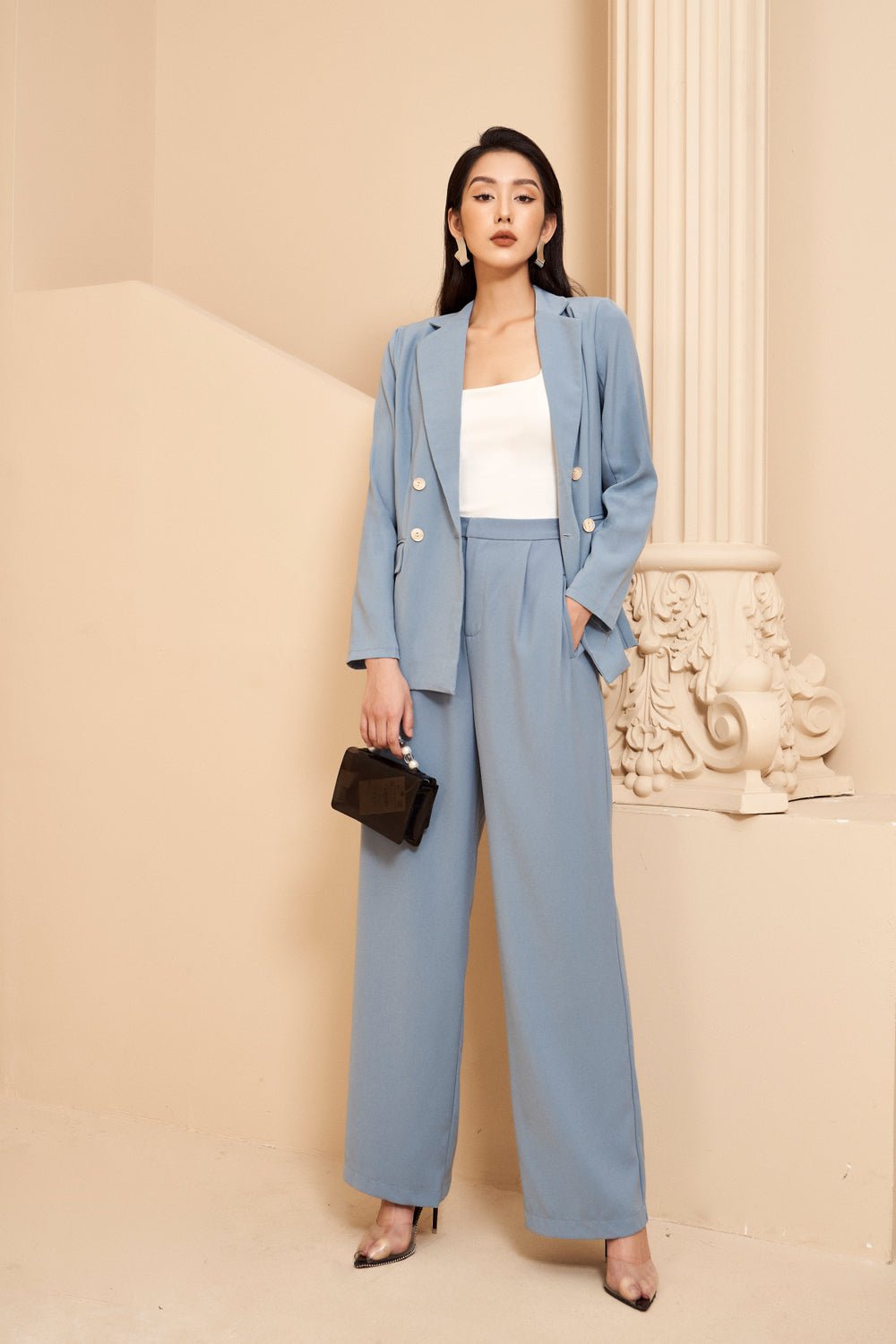 Laurent High Waist Straight Leg Pants in Carolina Blue (in XL)