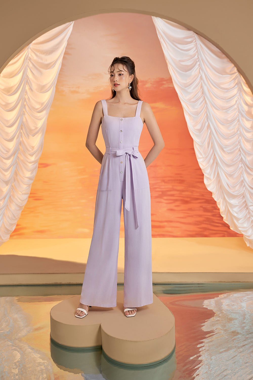 Lena Seashell Buttoned Jumpsuit in Seafoam