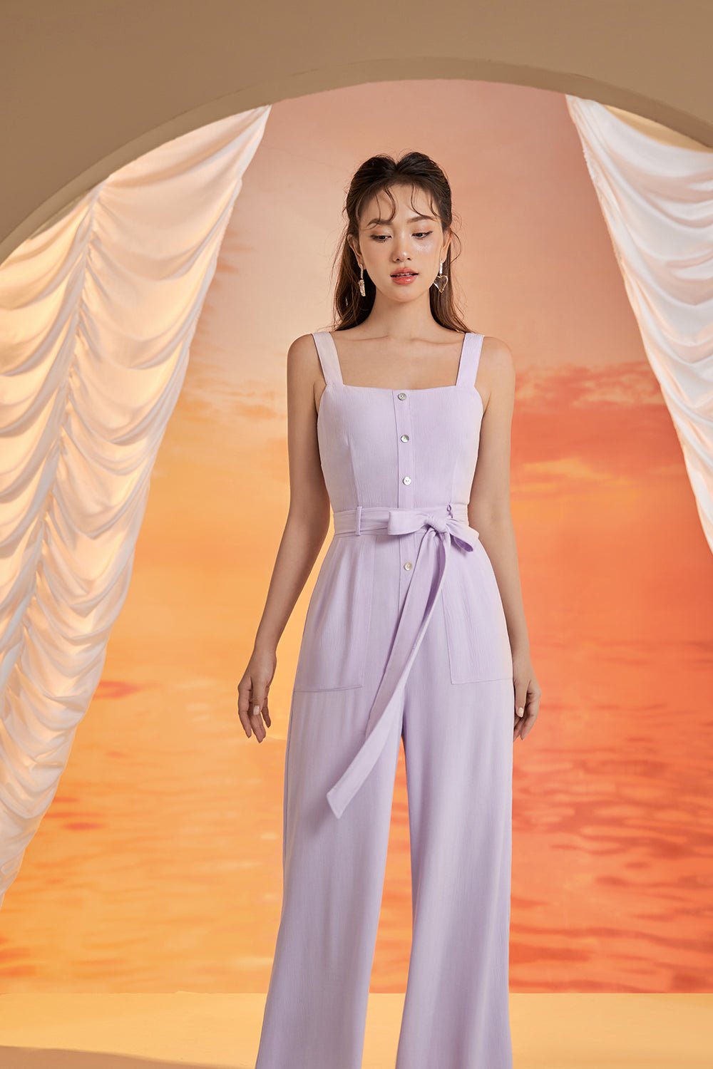 Lena Seashell Buttoned Jumpsuit in Lavender