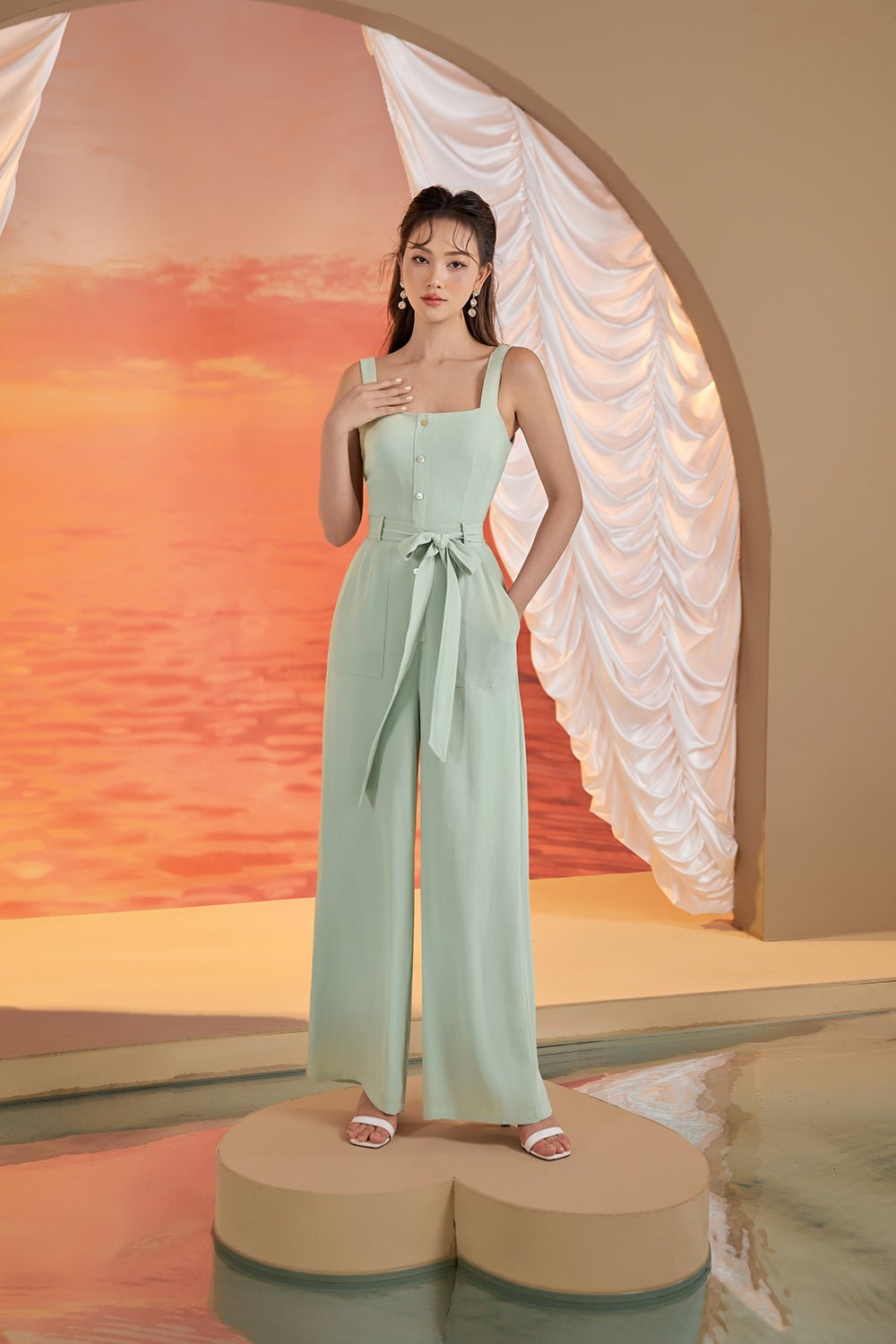 Lena Seashell Buttoned Jumpsuit in Lavender