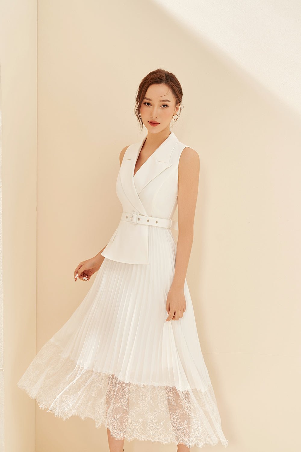 Lexi Waistcoat & Lace Pleats Dress in Classic Black