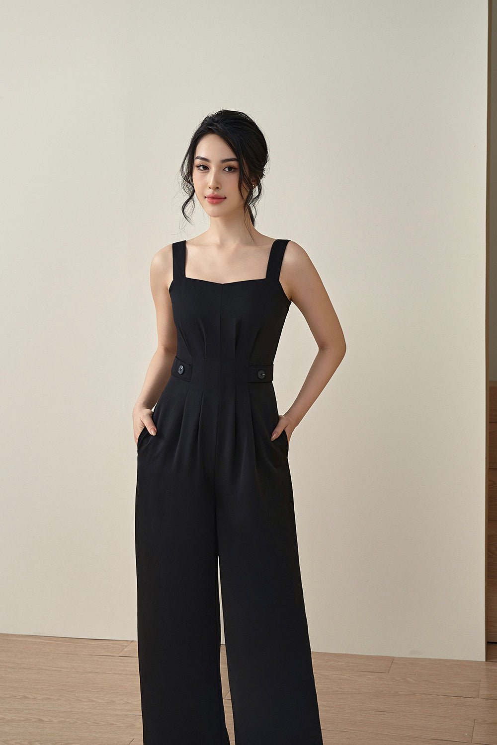 Livi Buttoned Jumpsuit in Classic Black