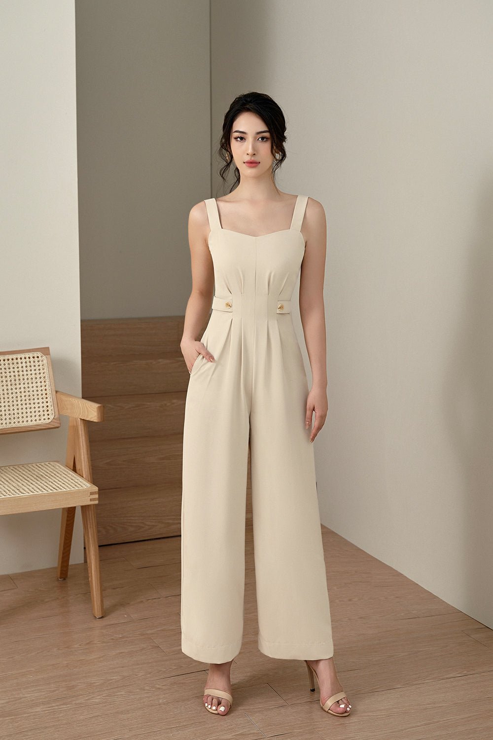 Livi Buttoned Jumpsuit in Cream