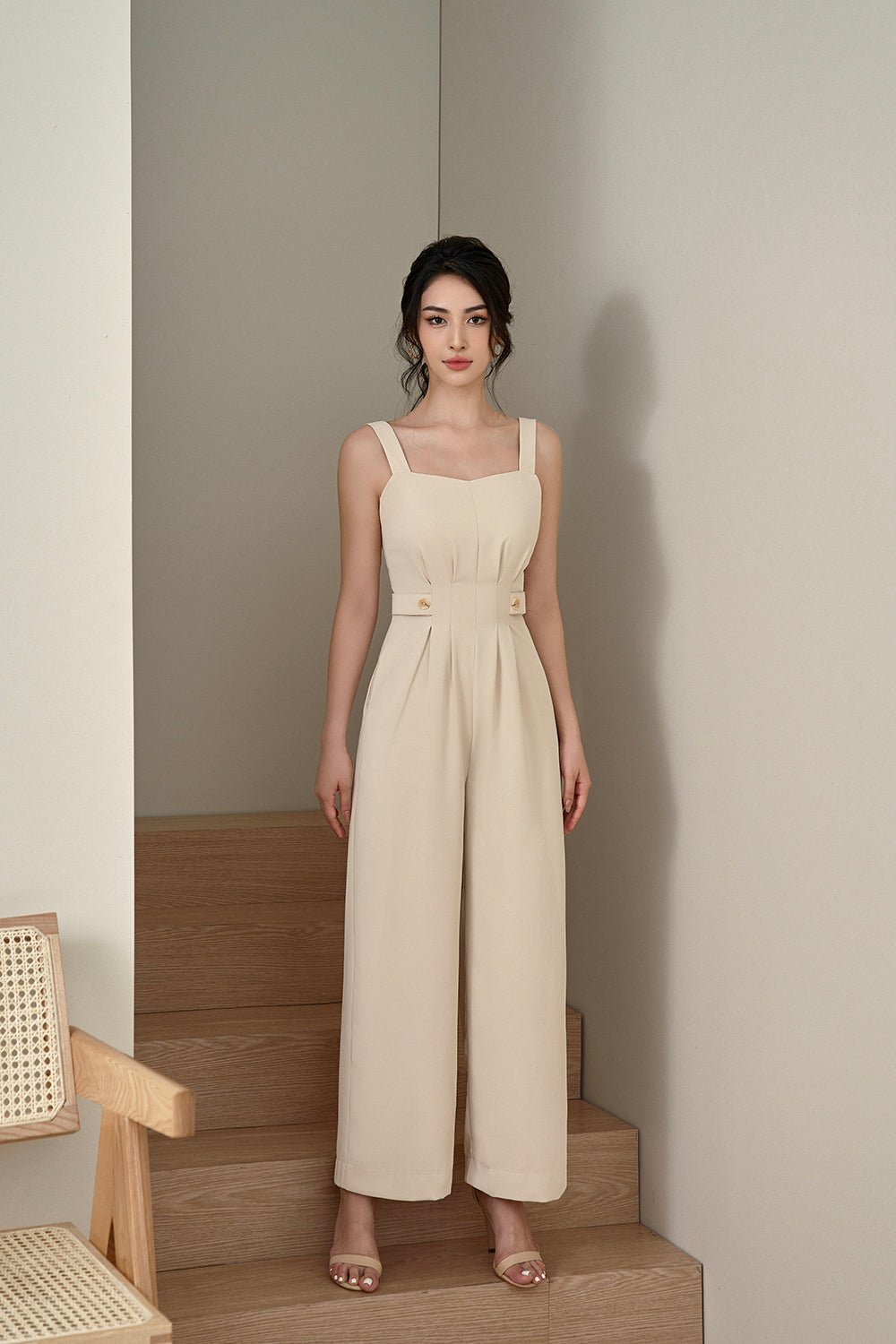 Livi Buttoned Jumpsuit in Cream