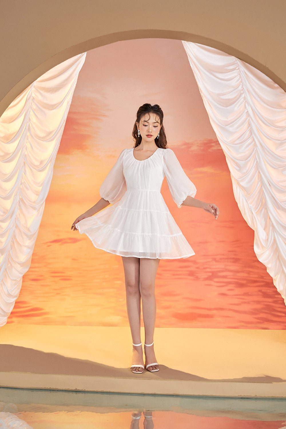 Luna Puff Sleeved Mini Dress in Iconic White