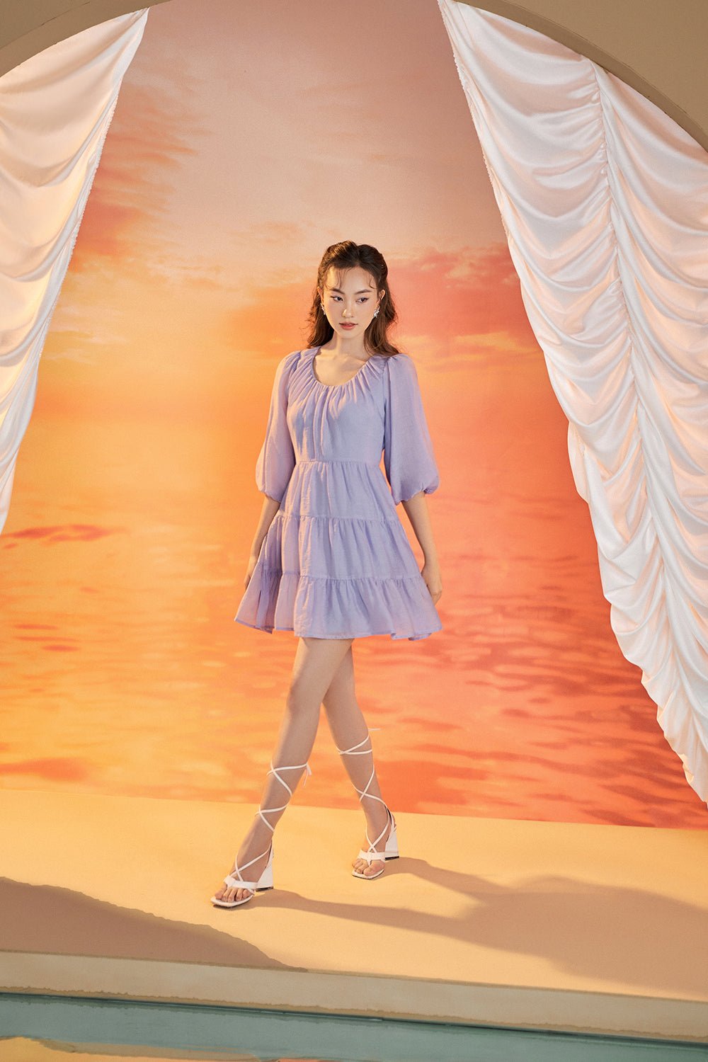 Luna Puff Sleeved Mini Dress in Periwinkle