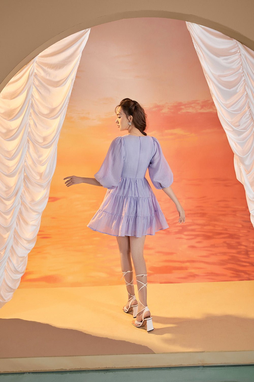 Luna Puff Sleeved Mini Dress in Apricot