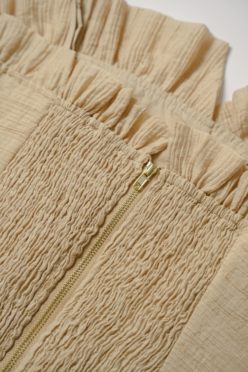 Mae Pleated Frills & Flutter Top in Nude