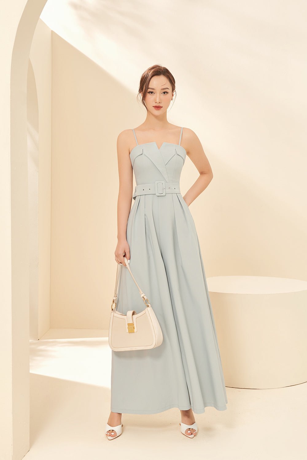 Maeve Tux Jumpsuit in Grey Blue
