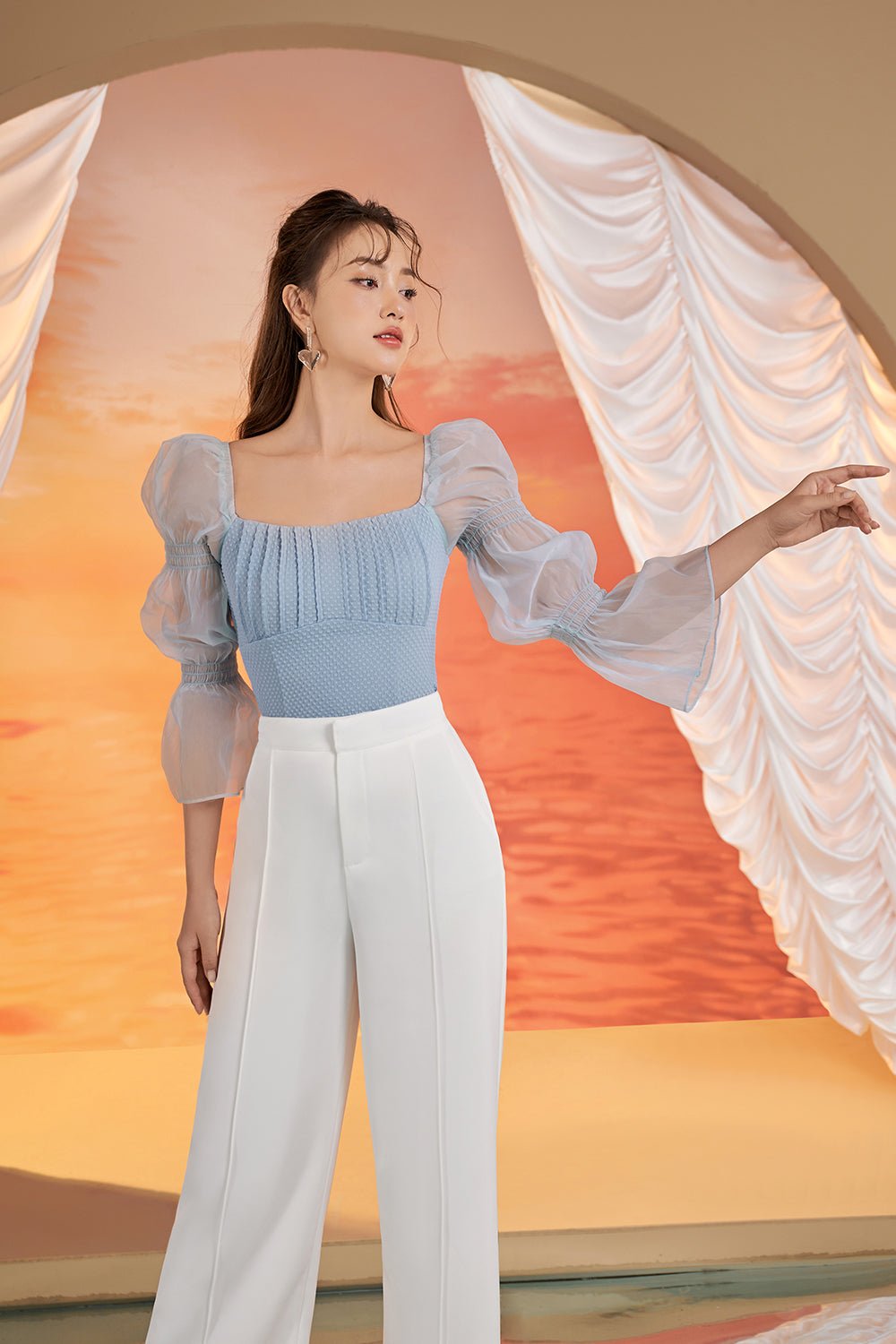 Minka Puffy Sleeved Blouson in Cinderella Blue