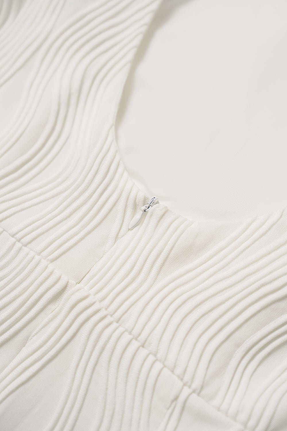 Nicole Fitted Textured Stretch Padded Midi Dress in Iconic White