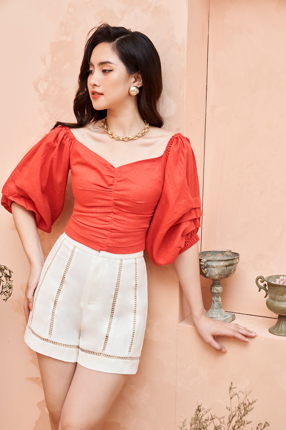 Odila Linen Top in Camel