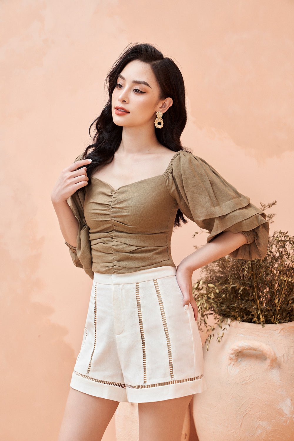 Odila Linen Top in Camel