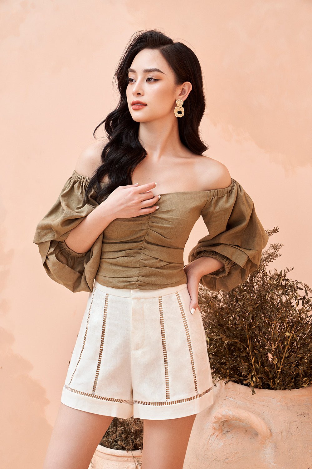 Odila Linen Top in Camel