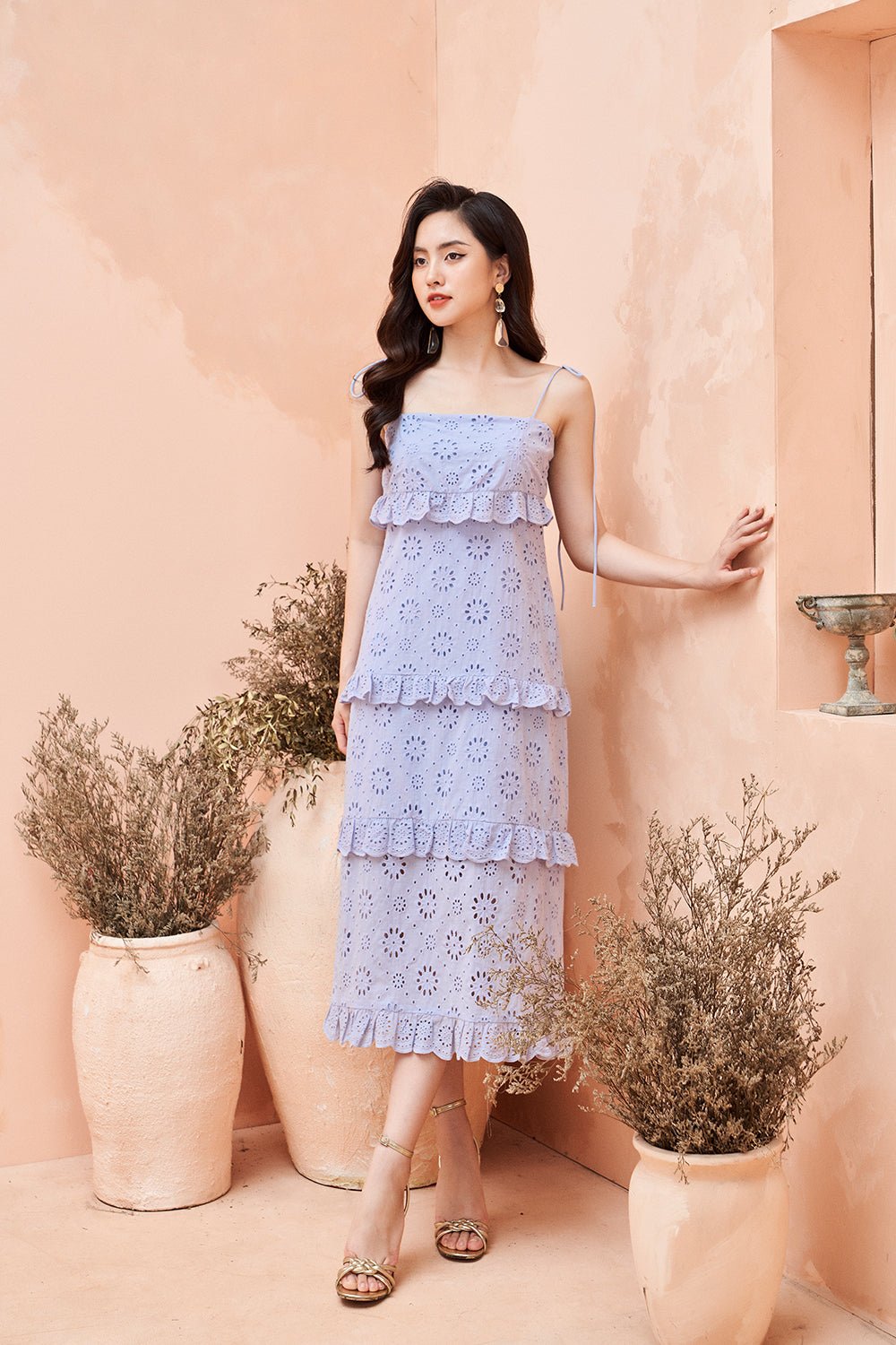 Rosalie Tie Strap Midi Dress in White