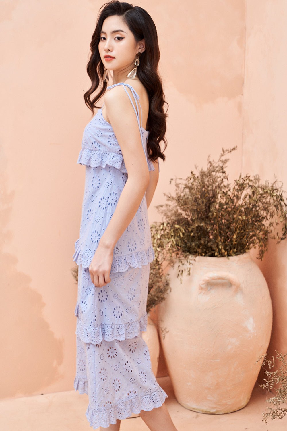 Rosalie Tie Strap Midi Dress in Periwinkle Blue