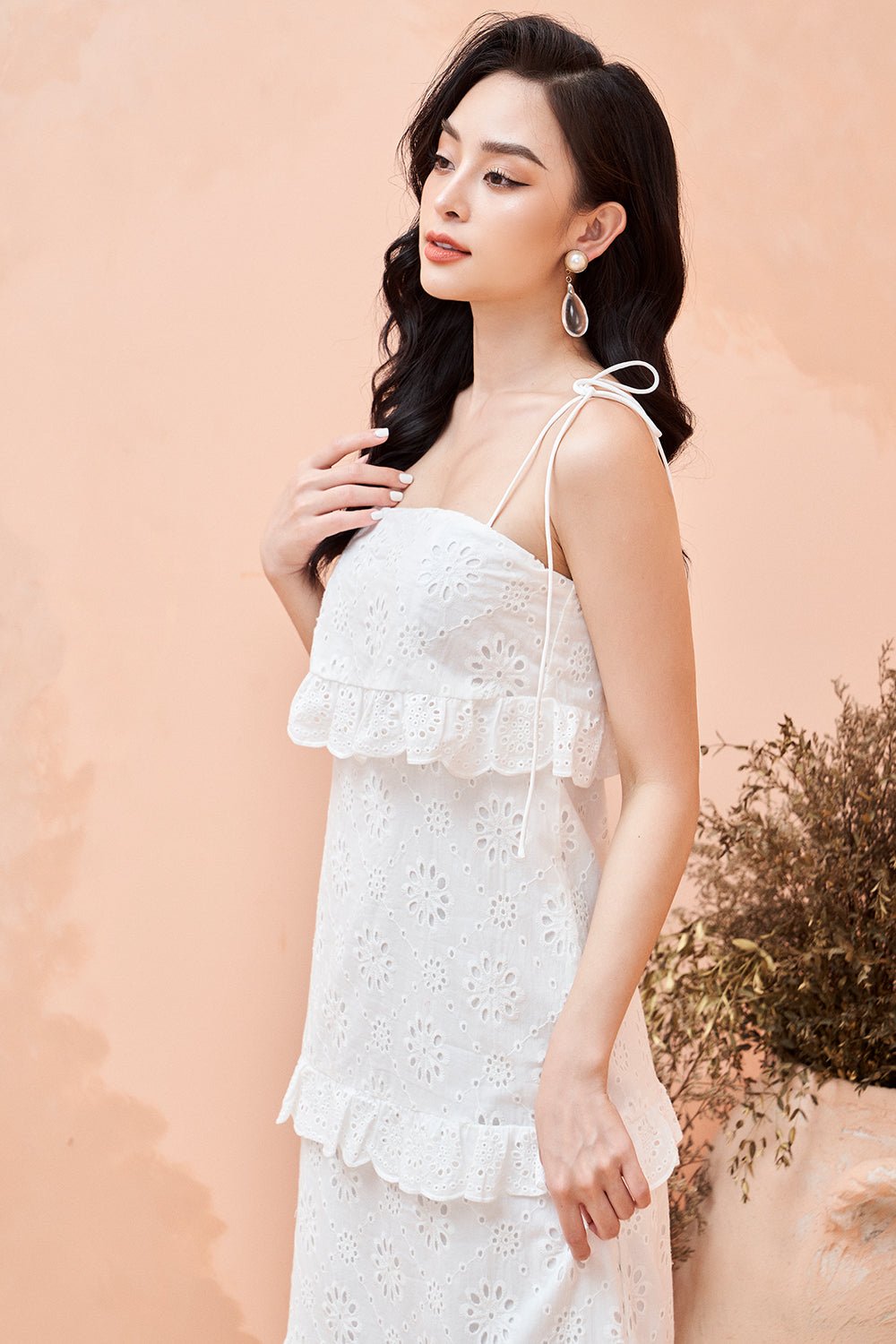 Rosalie Tie Strap Midi Dress in White