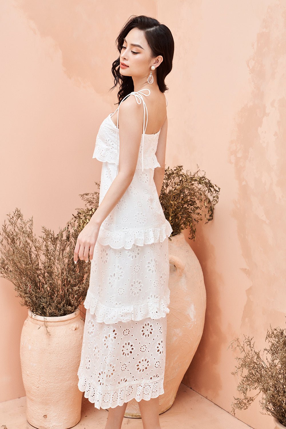 Rosalie Tie Strap Midi Dress in White