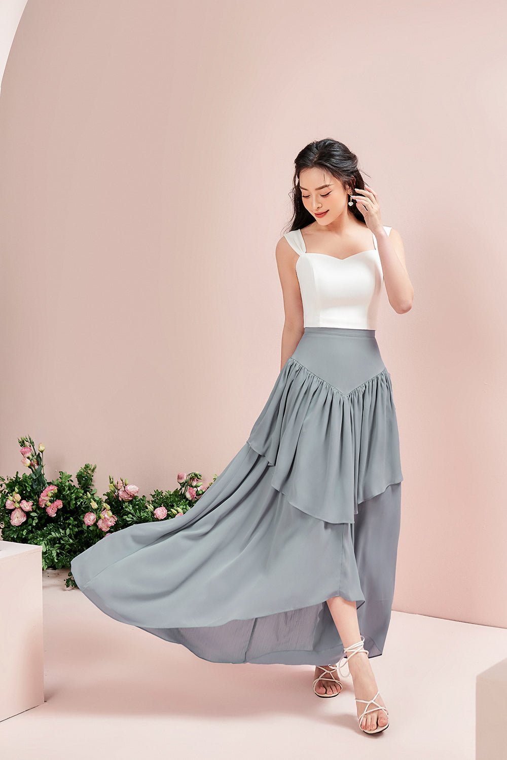 Rosanne Maxi Skirt in Grey Blue