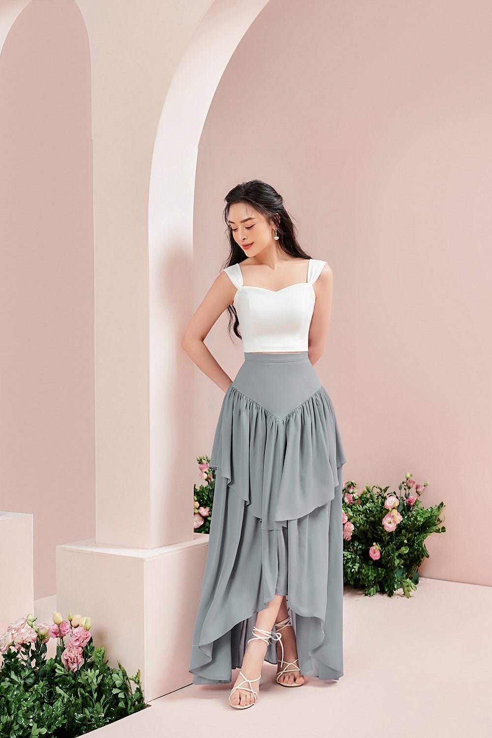 Rosanne Maxi Skirt in Peony/Nude Blush