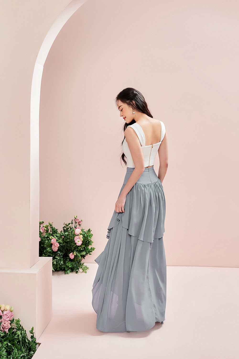 Rosanne Maxi Skirt in Peony/Nude Blush