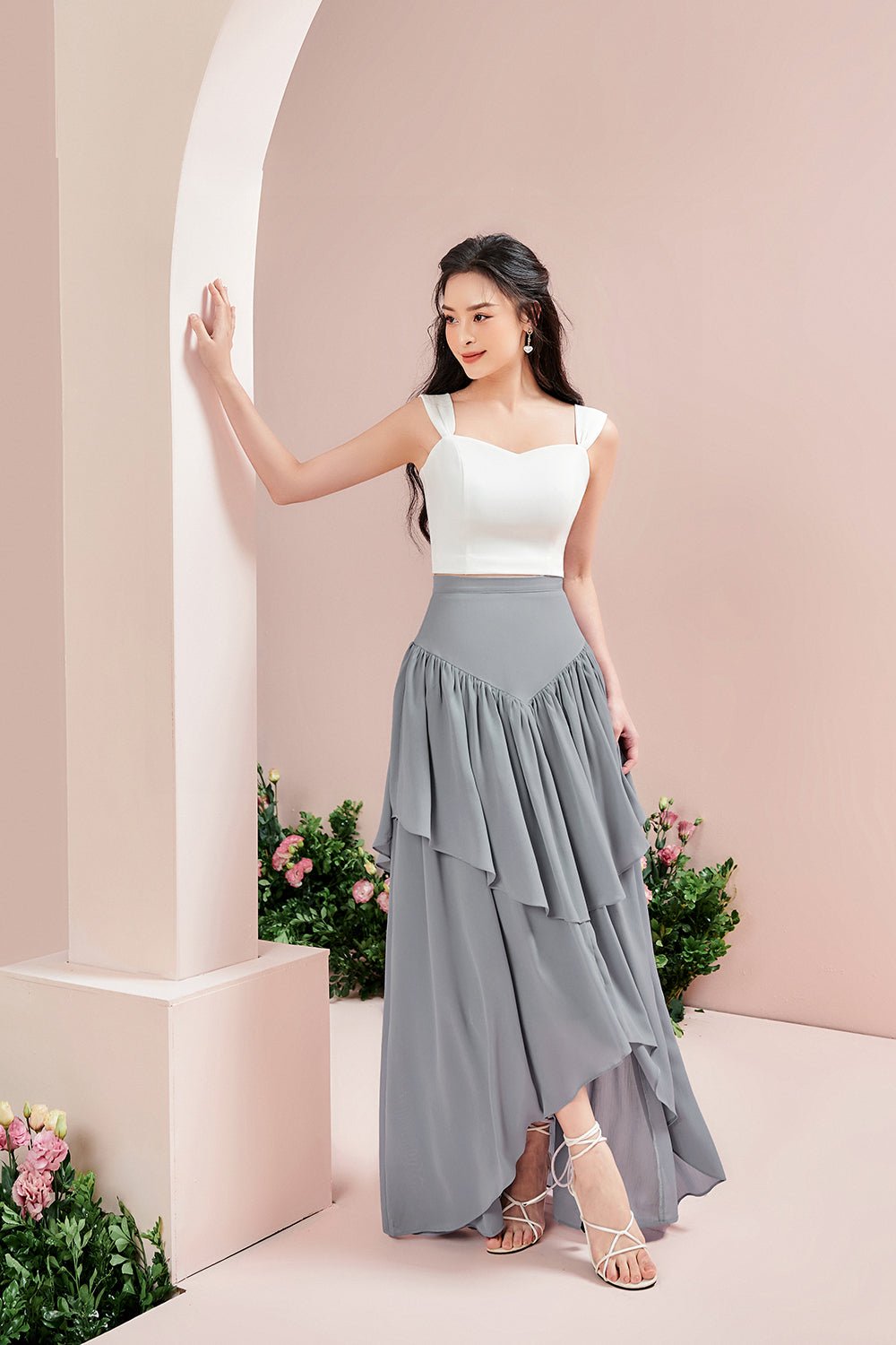 Rosanne Maxi Skirt in Grey Blue