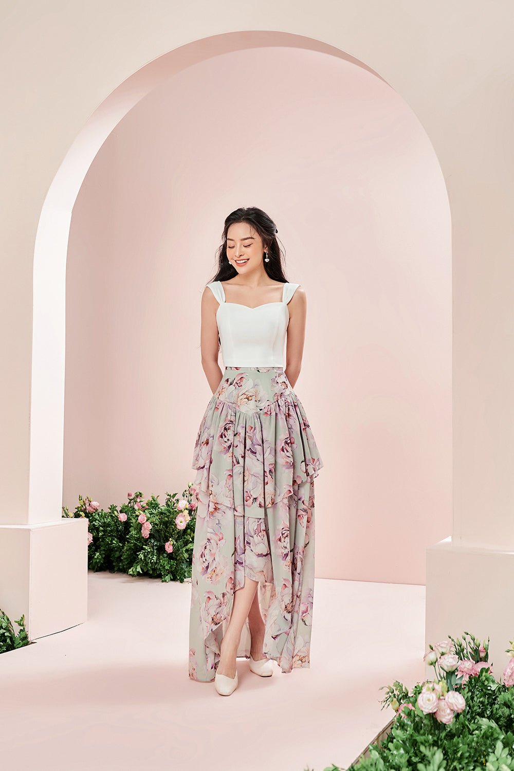 Rosanne Maxi Skirt in Peony/Jade