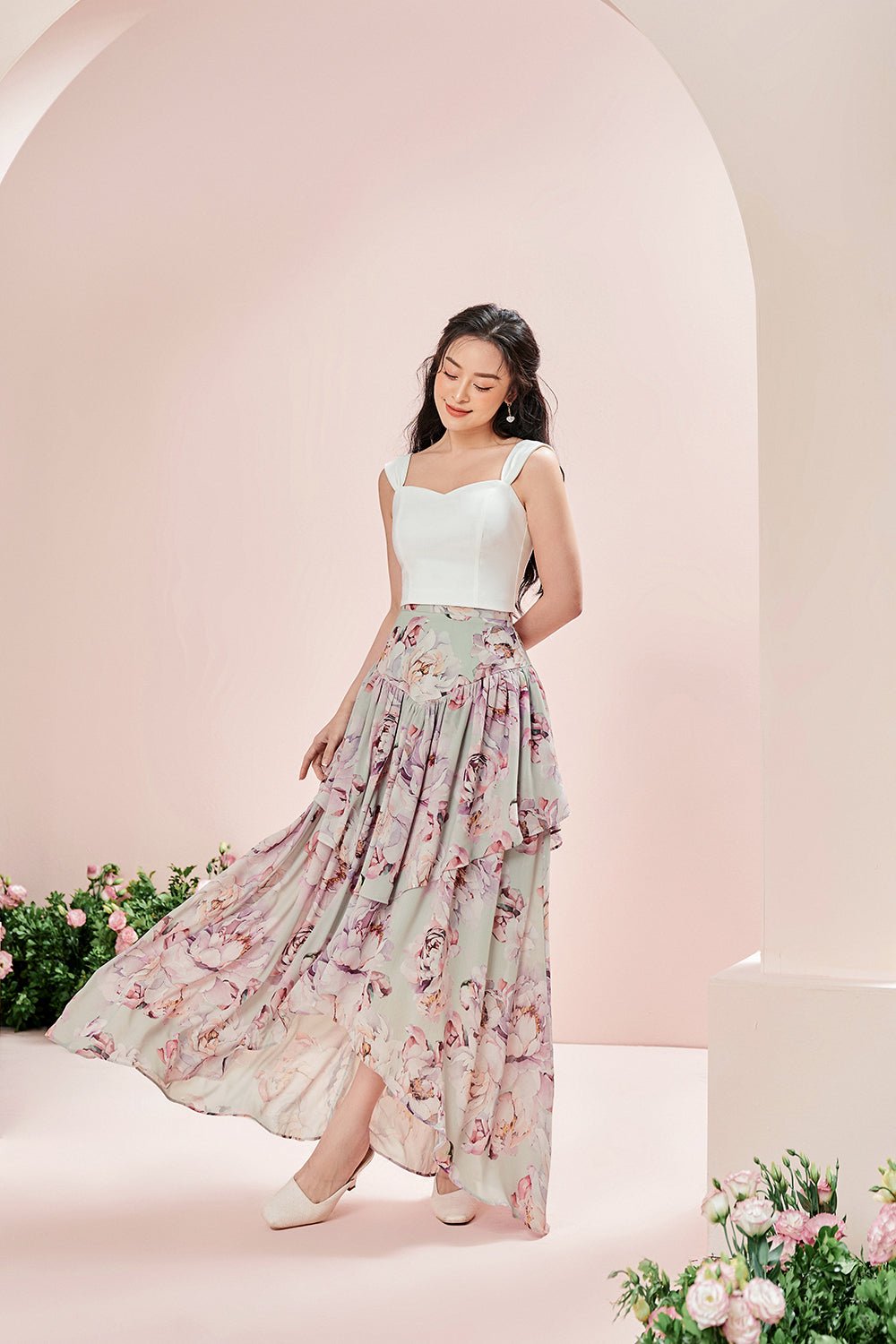 Rosanne Maxi Skirt in Grey Blue