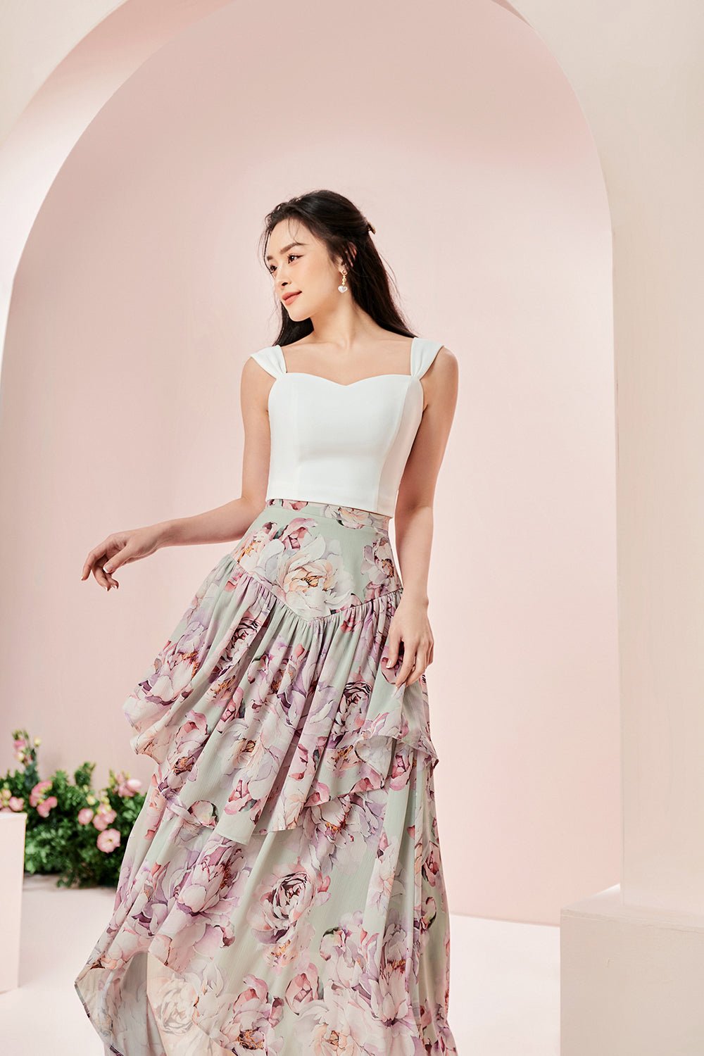 Rosanne Maxi Skirt in Peony/Jade