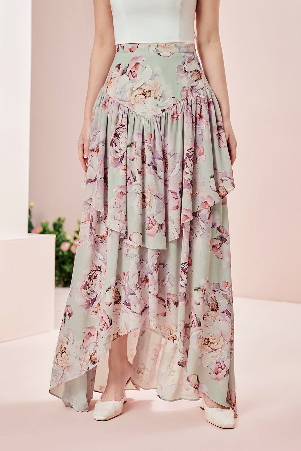 Rosanne Maxi Skirt in Peony/Jade
