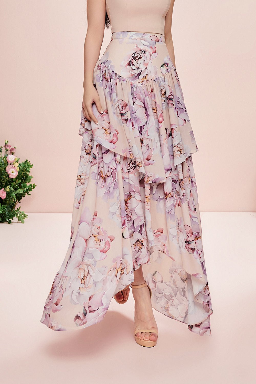 Rosanne Maxi Skirt in Peony/Nude Blush