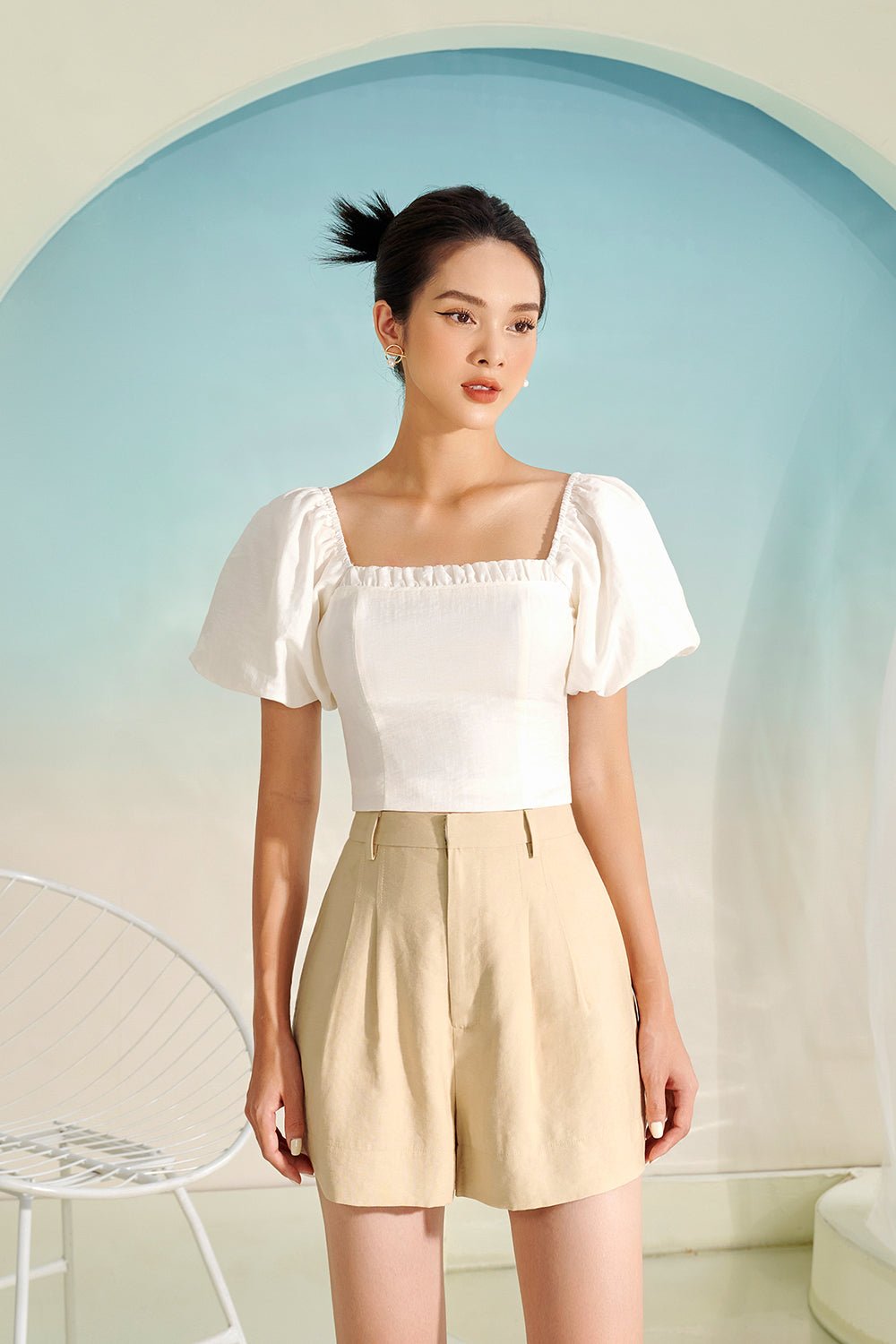 Emily Pleated Shorts in Sand