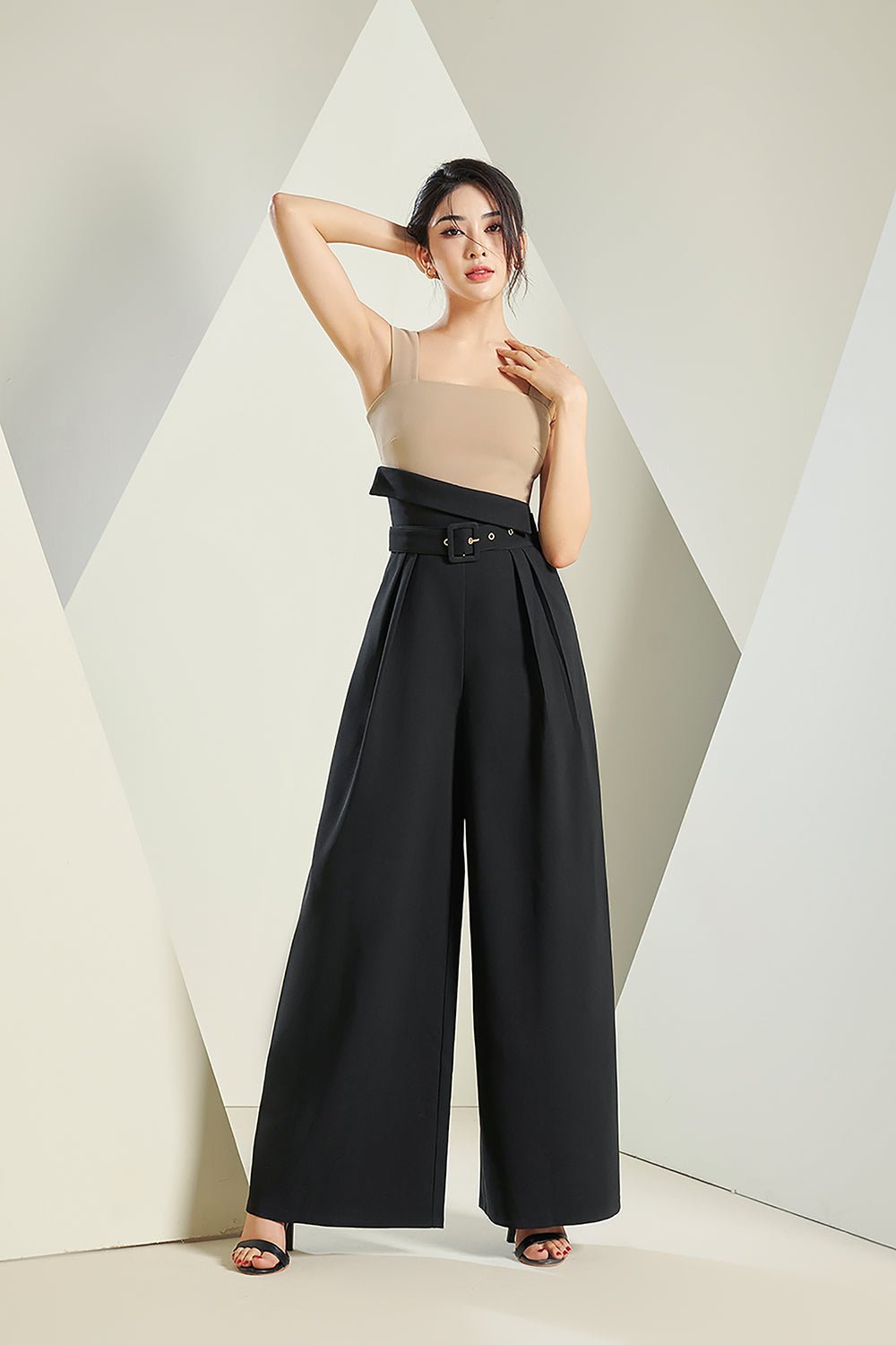 Tory Fold Over High Waist Pants in Classic Black