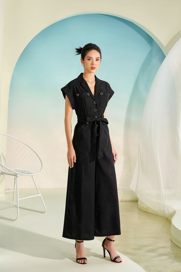 Cora Linen Jumpsuit in Classic Black