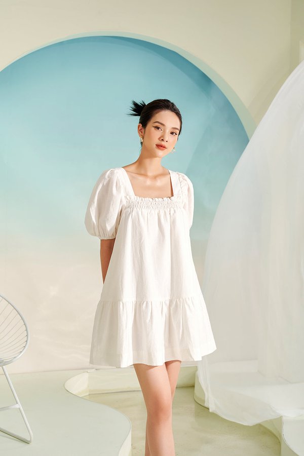 Delilah Smock Mini Dress in Iconic White