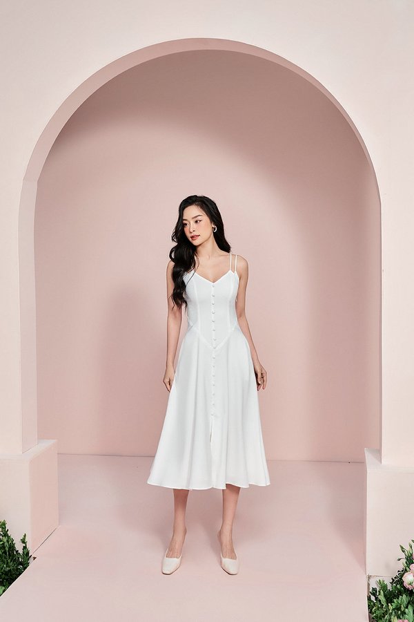 Freesia Duo Straps Midi Dress in Iconic White