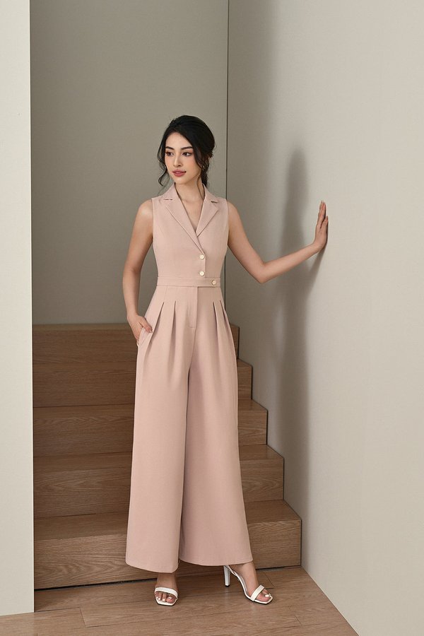 Kendra Vest Shell Buttoned Jumpsuit in Nude Rose