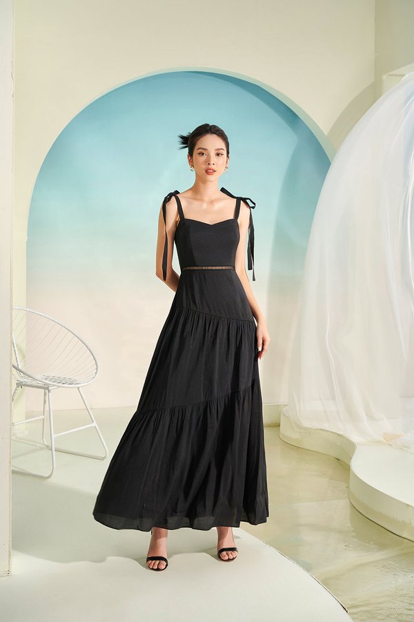 Kirsten Ribbon Maxi Sun Dress in Classic Black