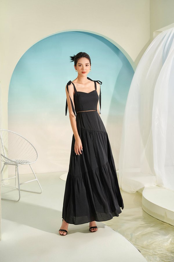 Kirsten Ribbon Maxi Sun Dress in Classic Black