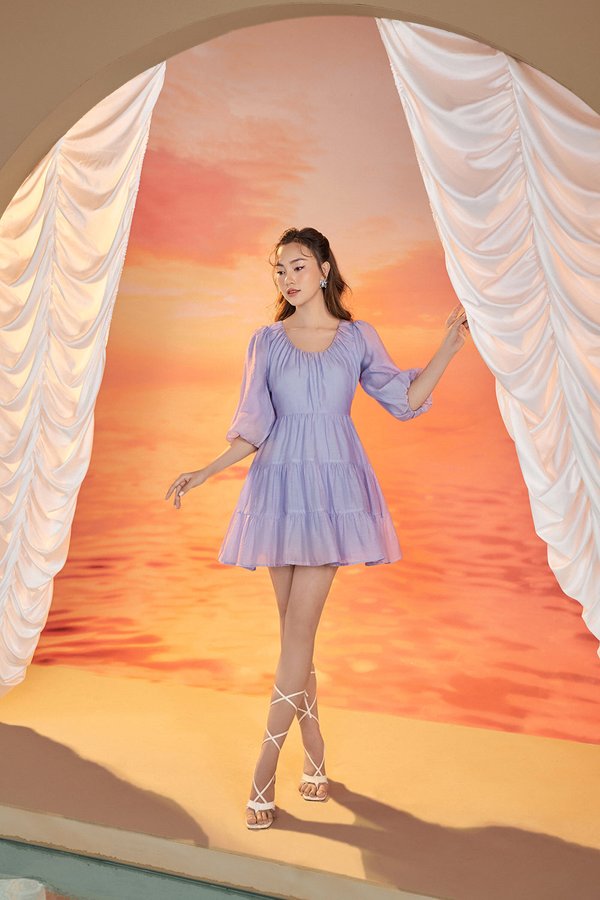 Luna Puff Sleeved Mini Dress in Periwinkle