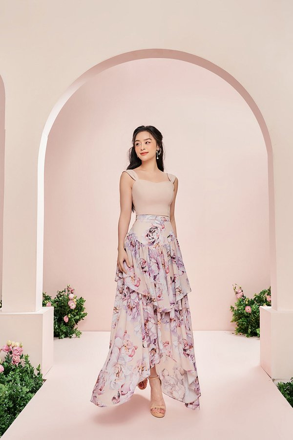 Rosanne Maxi Skirt in Peony/Nude Blush