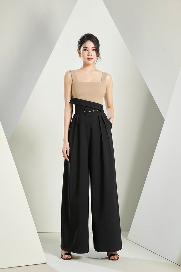Tory Fold Over High Waist Pants in Classic Black