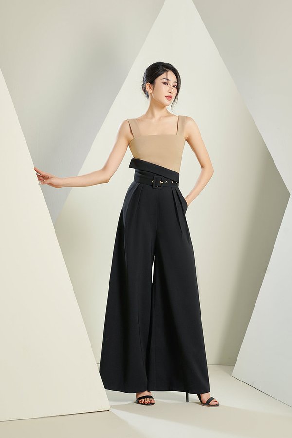 Tory Fold Over High Waist Pants in Classic Black