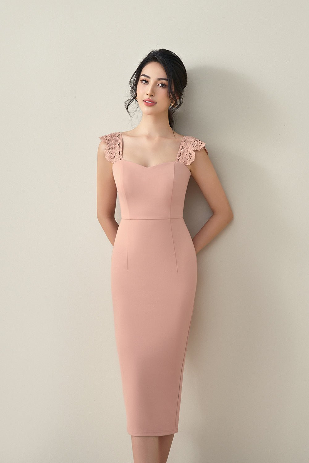 Brigitta Crochet Strap Pencil Dress in Emerald Green