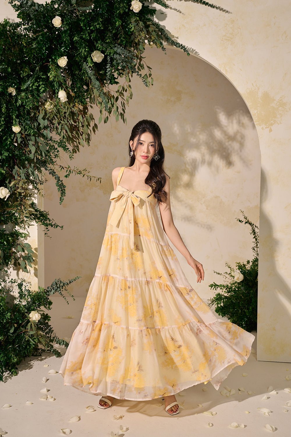 Amelie 3-Way Maxi Dress in Golden Yellow Flowers