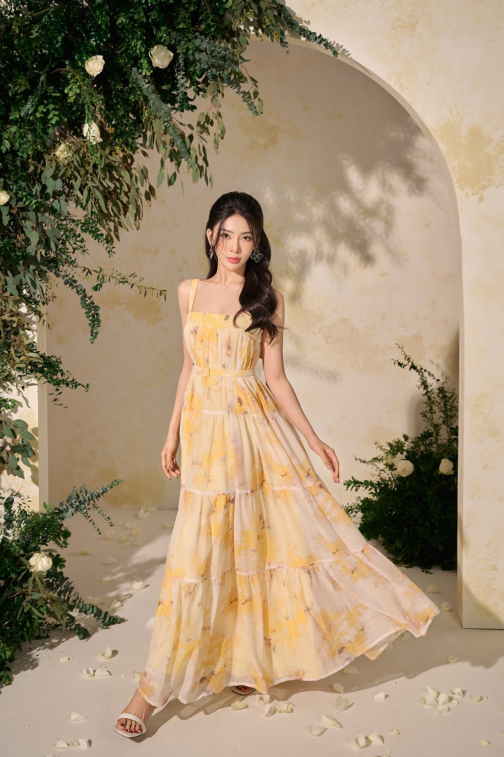 Amelie 3-Way Maxi Dress in Golden Yellow Flowers