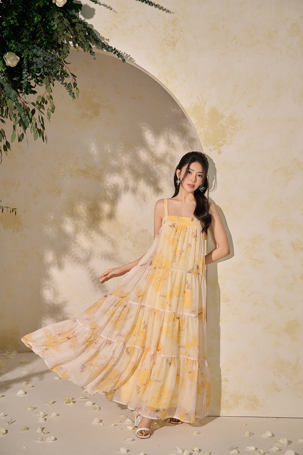 Amelie 3-Way Maxi Dress in Golden Yellow Flowers